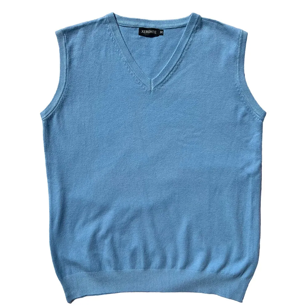 Solid Sky Blue Mens V-Neck Sweater Vest