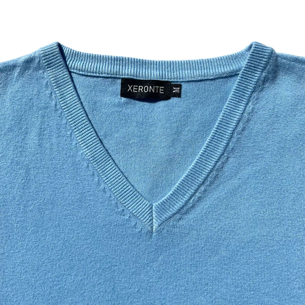 Solid Sky Blue Mens V-Neck Sweater Vest