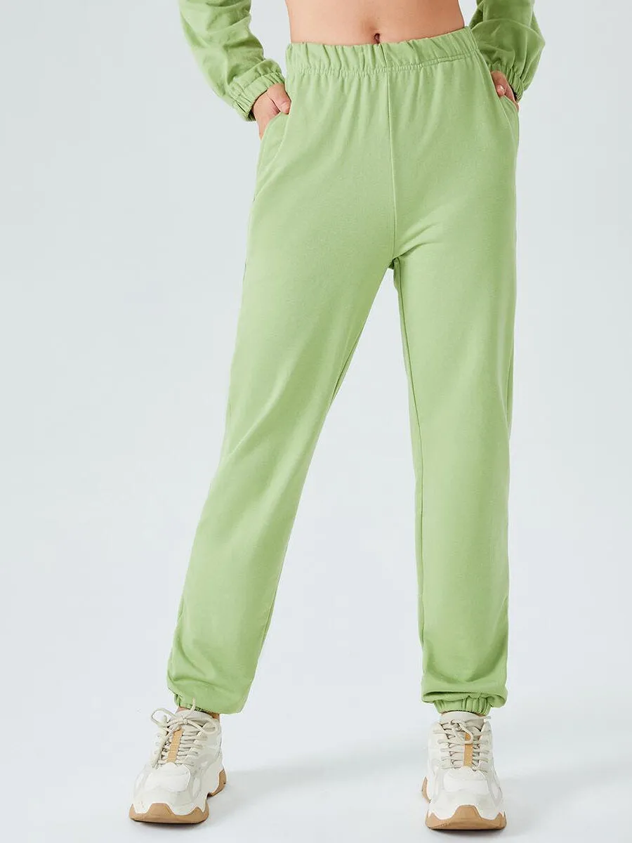 Sporty Pocket Elastic Waist Sweatpants