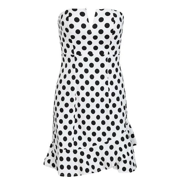 Strapless Polka Dot Mini Sexy Backless Ruffle Bodycon Party Short Dress