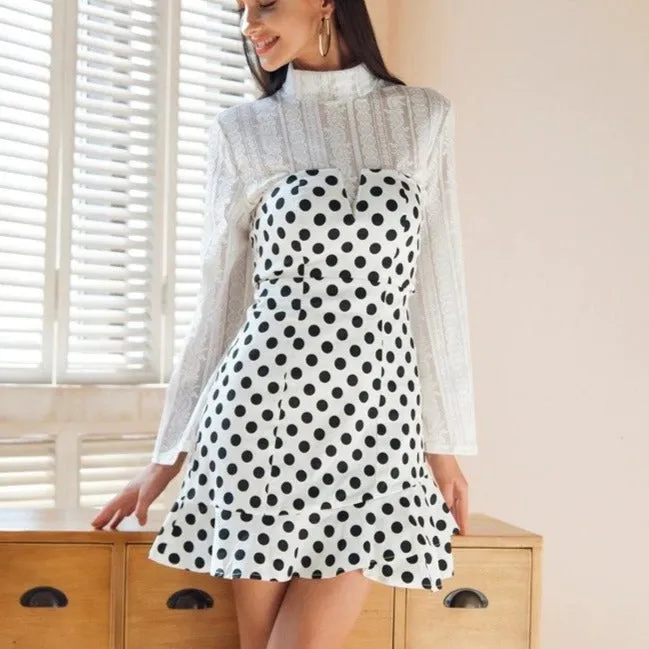 Strapless Polka Dot Mini Sexy Backless Ruffle Bodycon Party Short Dress