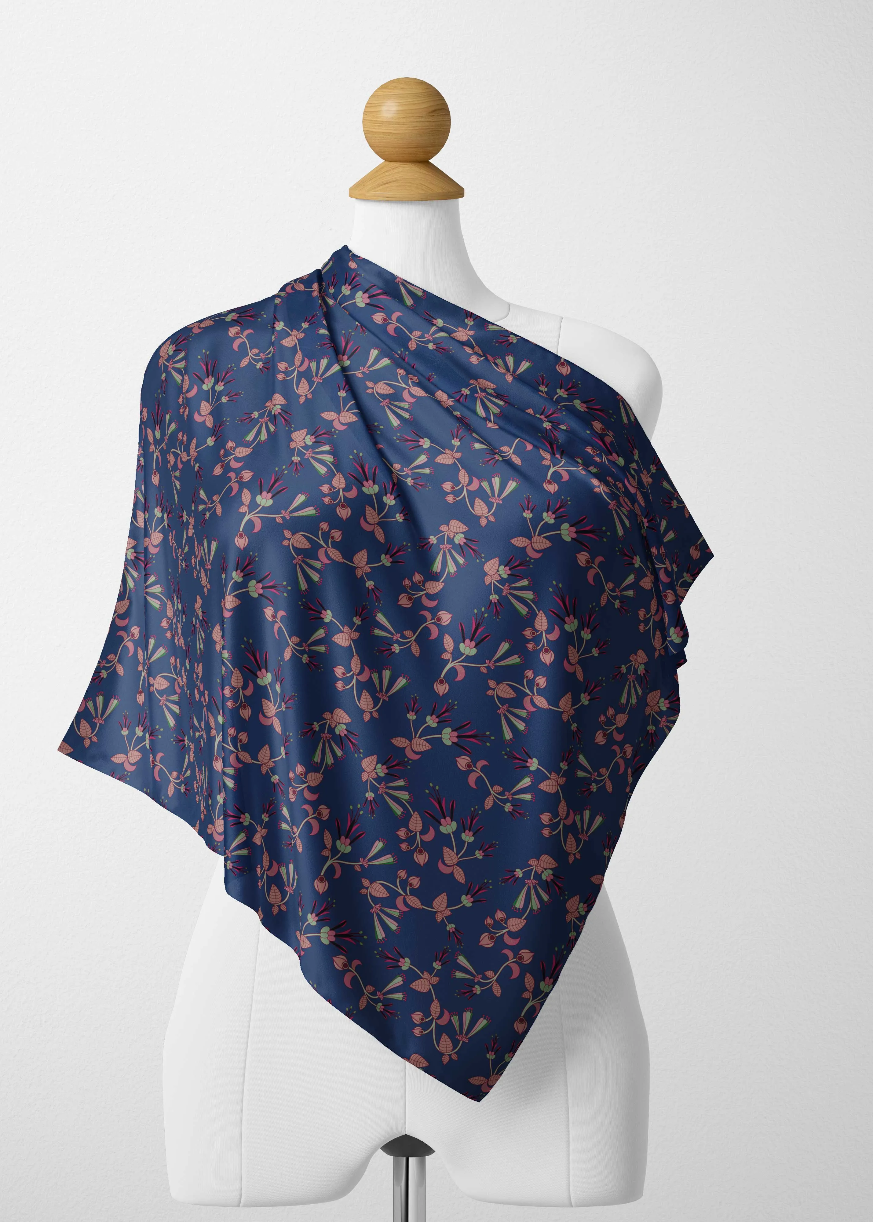 Swift Floral Peach Blue Satin Shawl