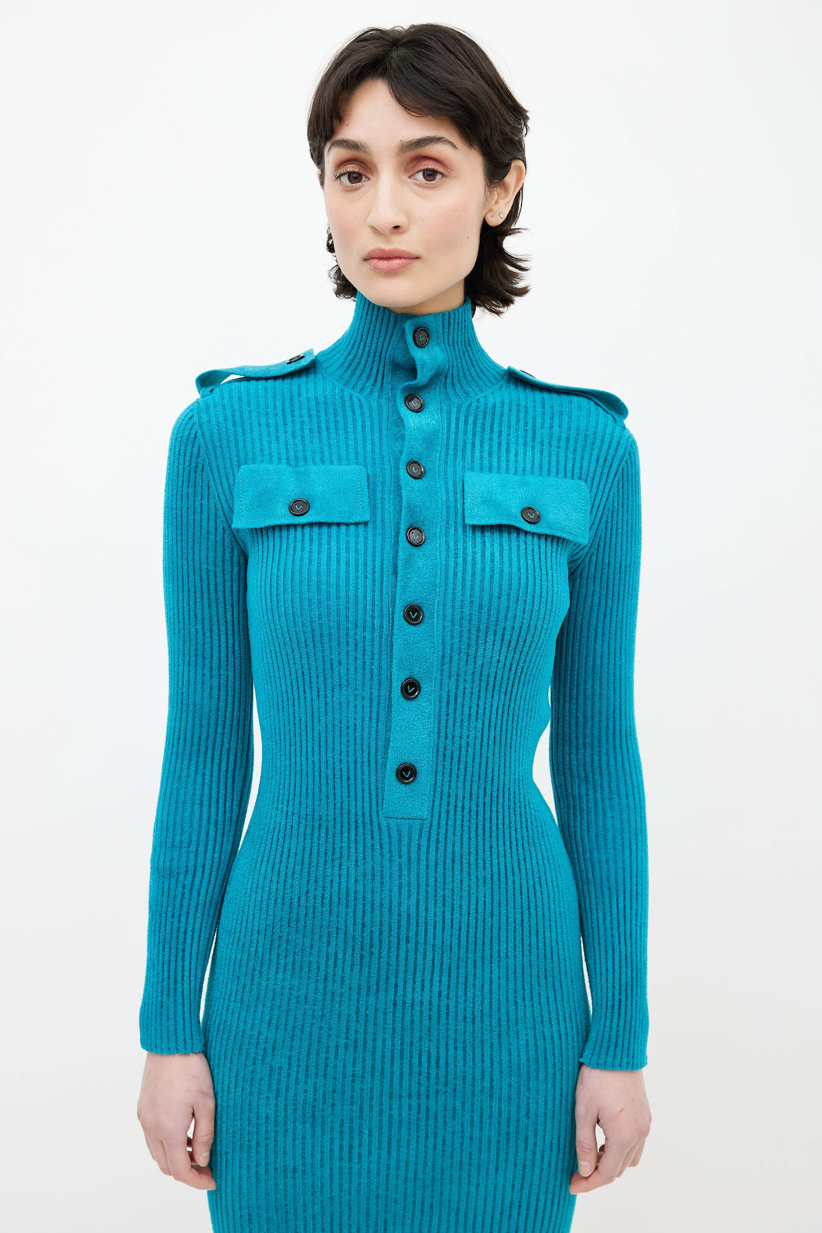 Teal Ribbed Sweater Dress