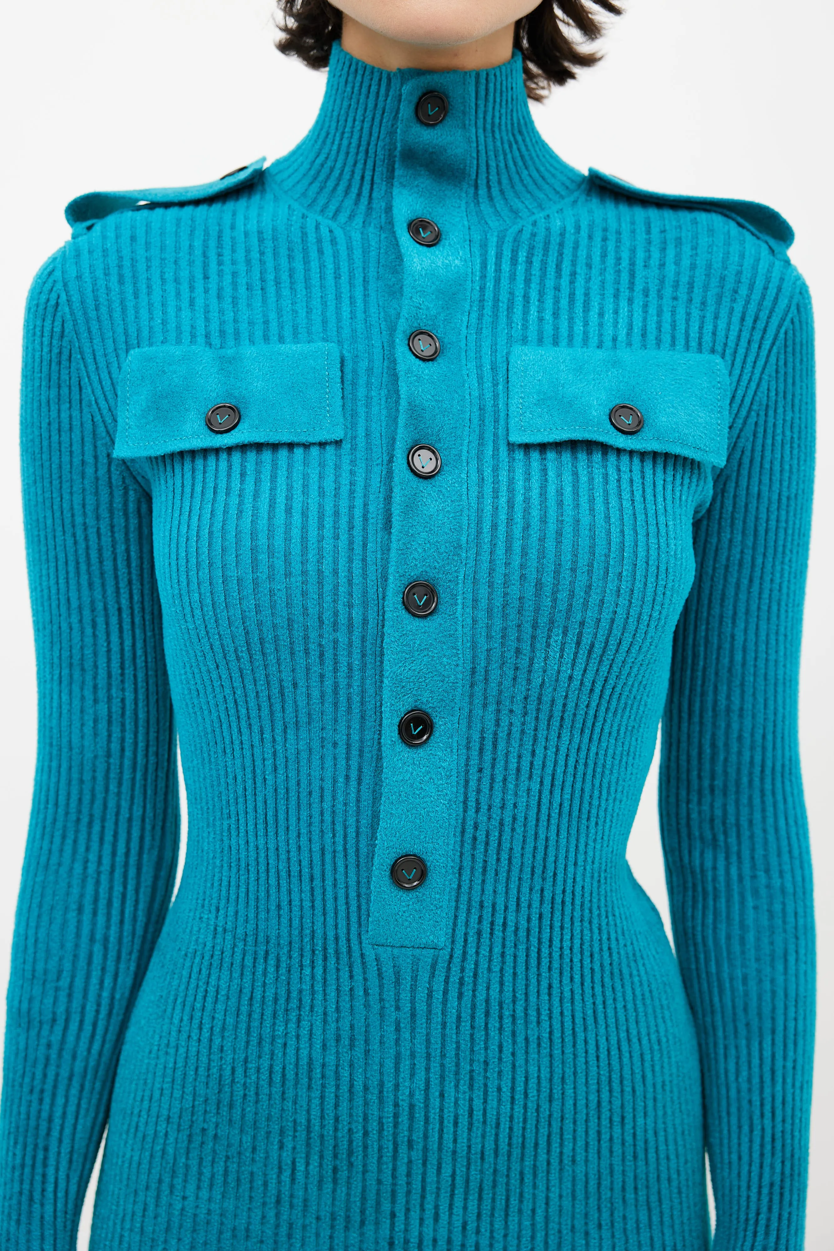 Teal Ribbed Sweater Dress