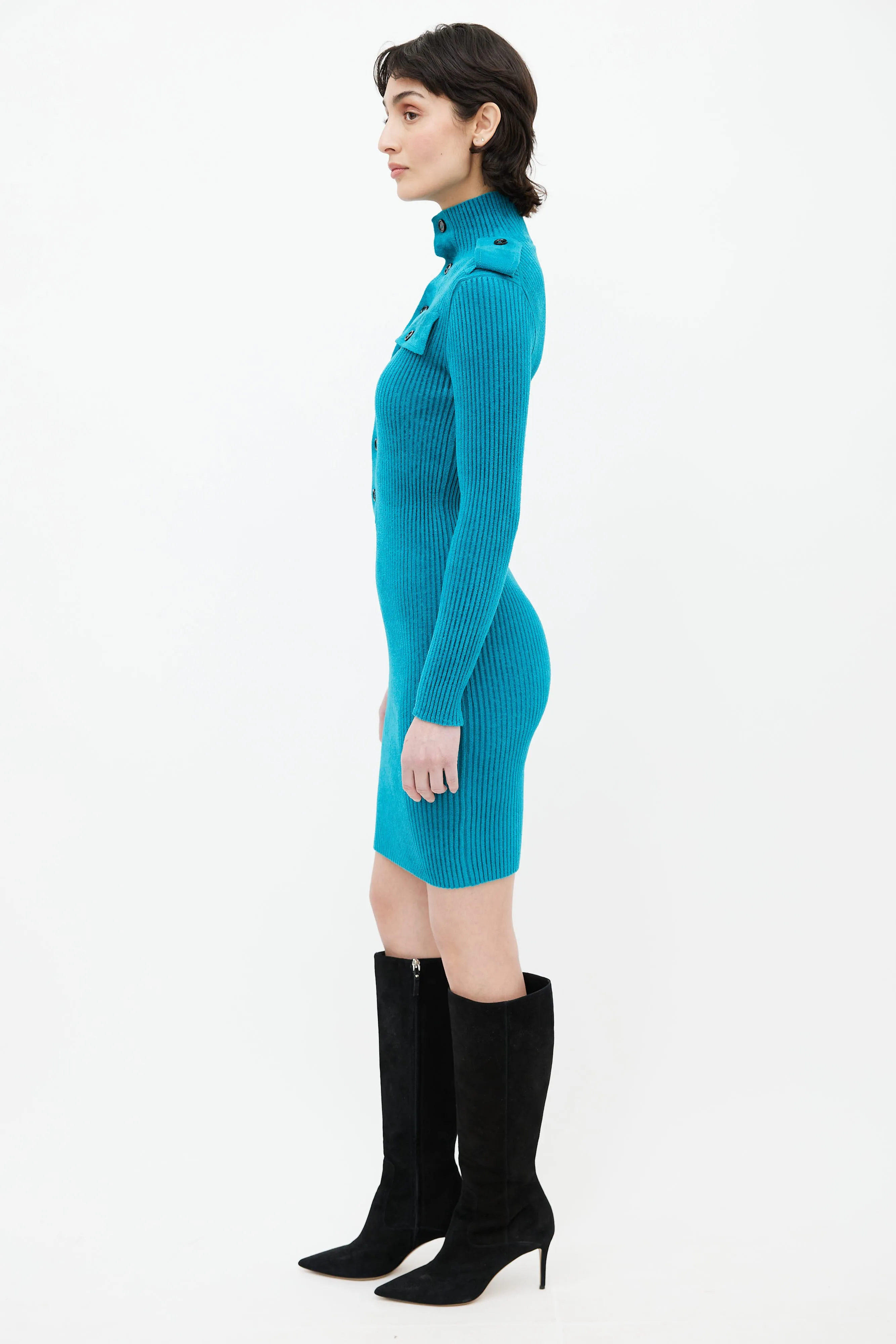 Teal Ribbed Sweater Dress