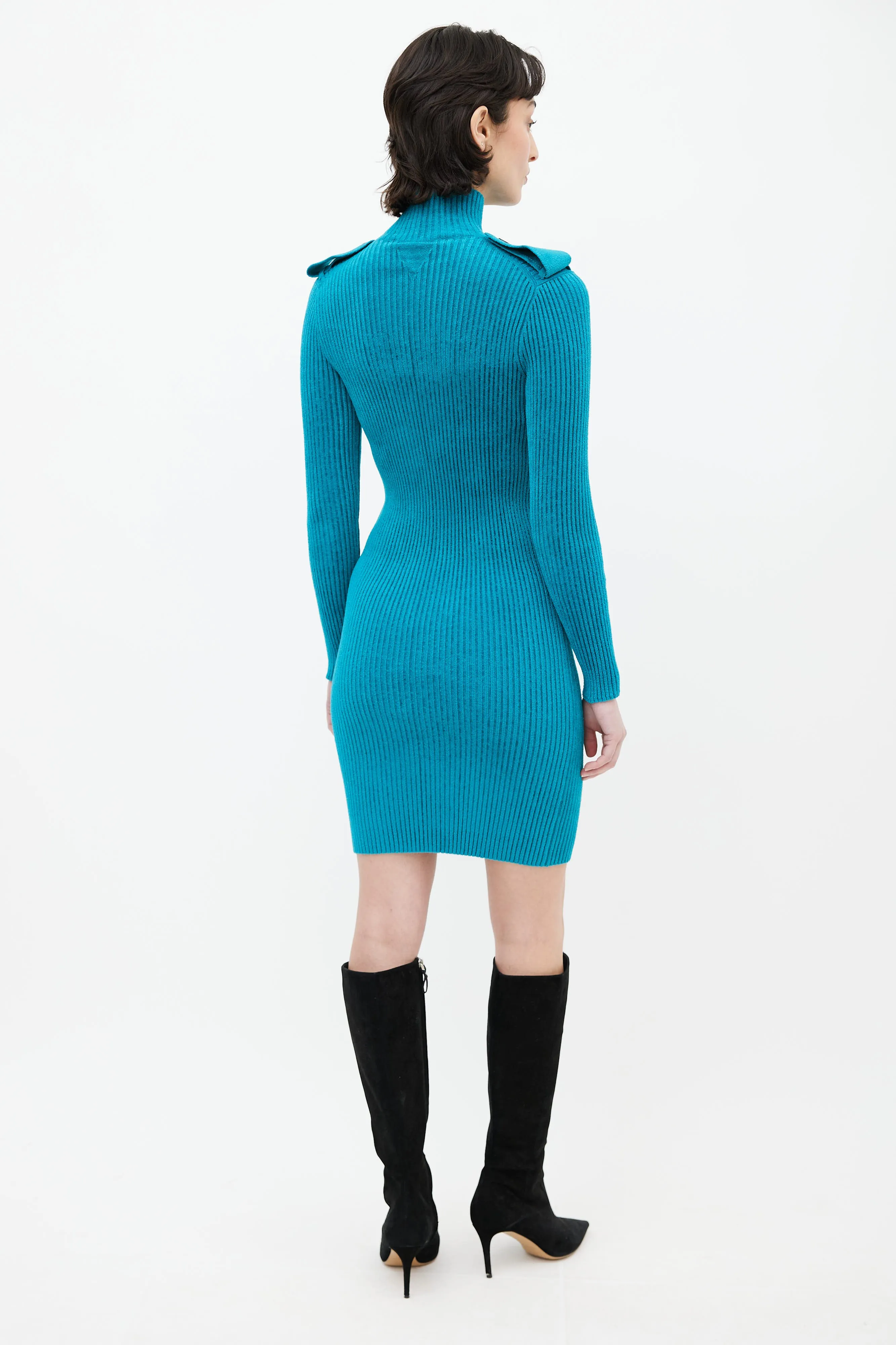 Teal Ribbed Sweater Dress