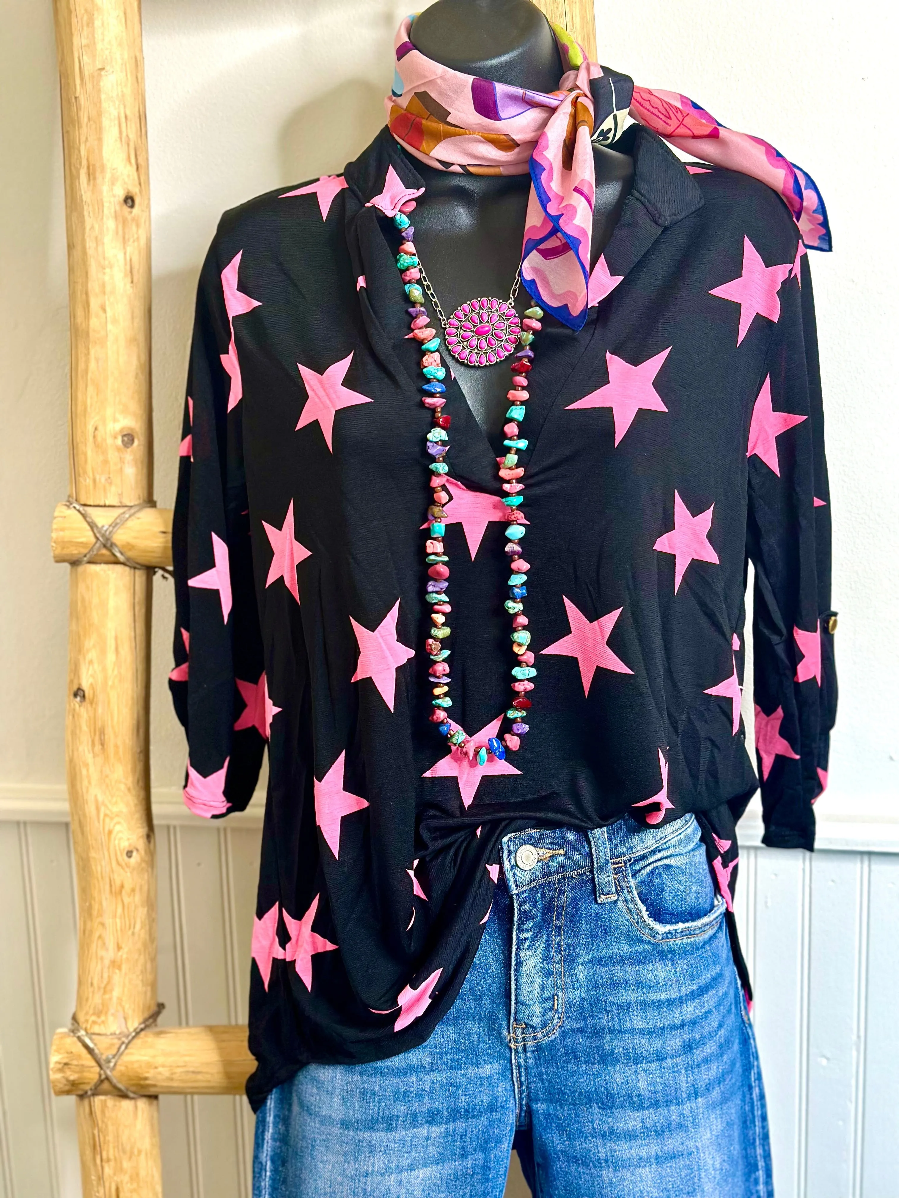 The Fall For You Pink Stars Top