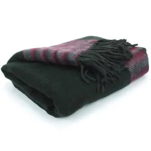 Tibetan Wool Blend Shawl Blanket - Black with Maroon & Grey Reverse