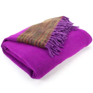 Tibetan Wool Blend Shawl Blanket - Plum with Green & Red Reverse