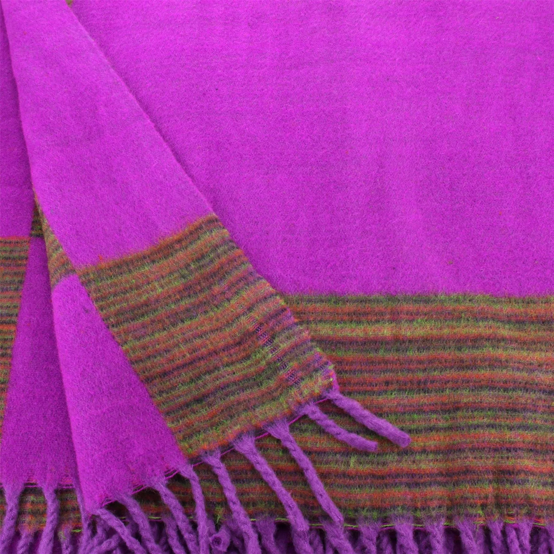 Tibetan Wool Blend Shawl Blanket - Plum with Green & Red Reverse