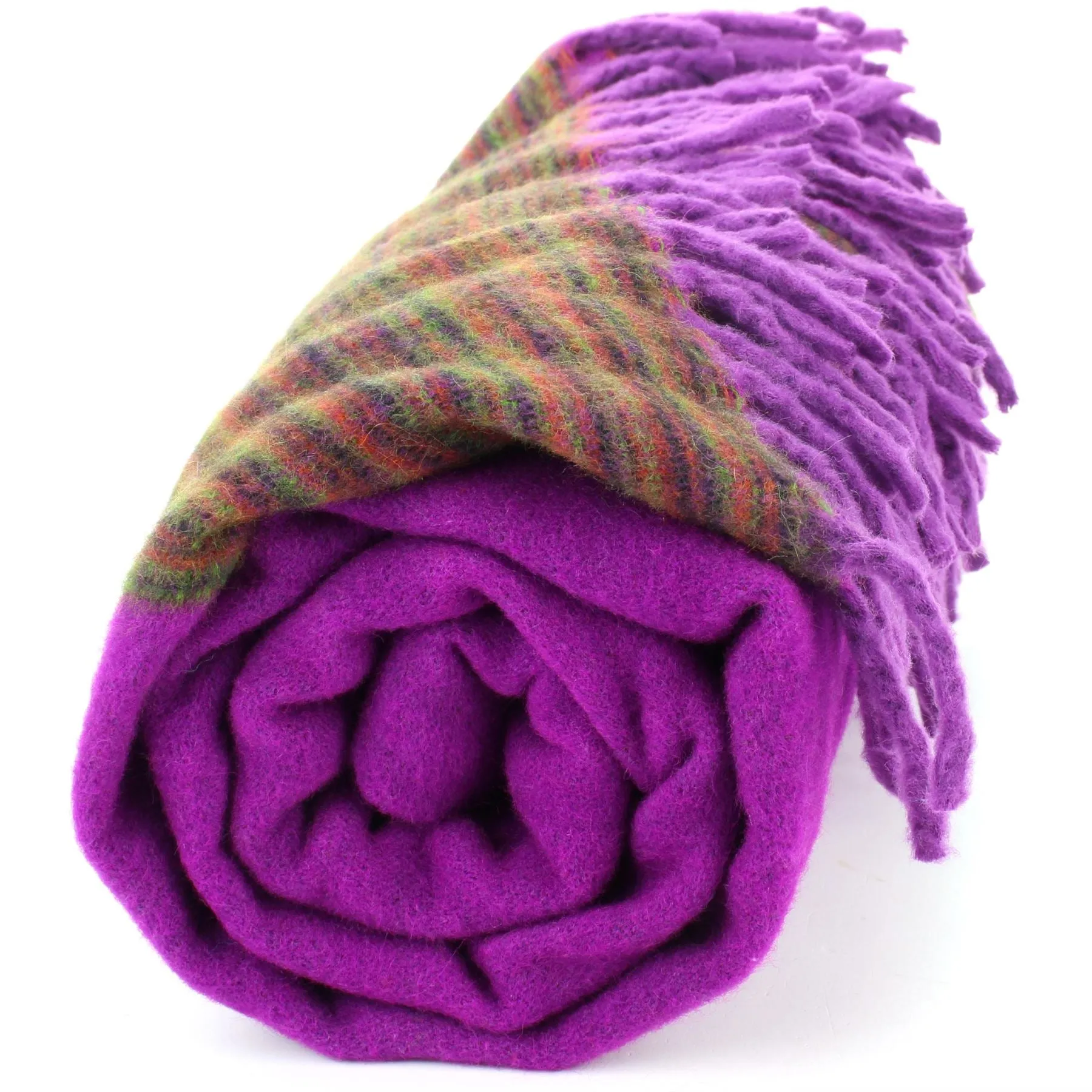 Tibetan Wool Blend Shawl Blanket - Plum with Green & Red Reverse