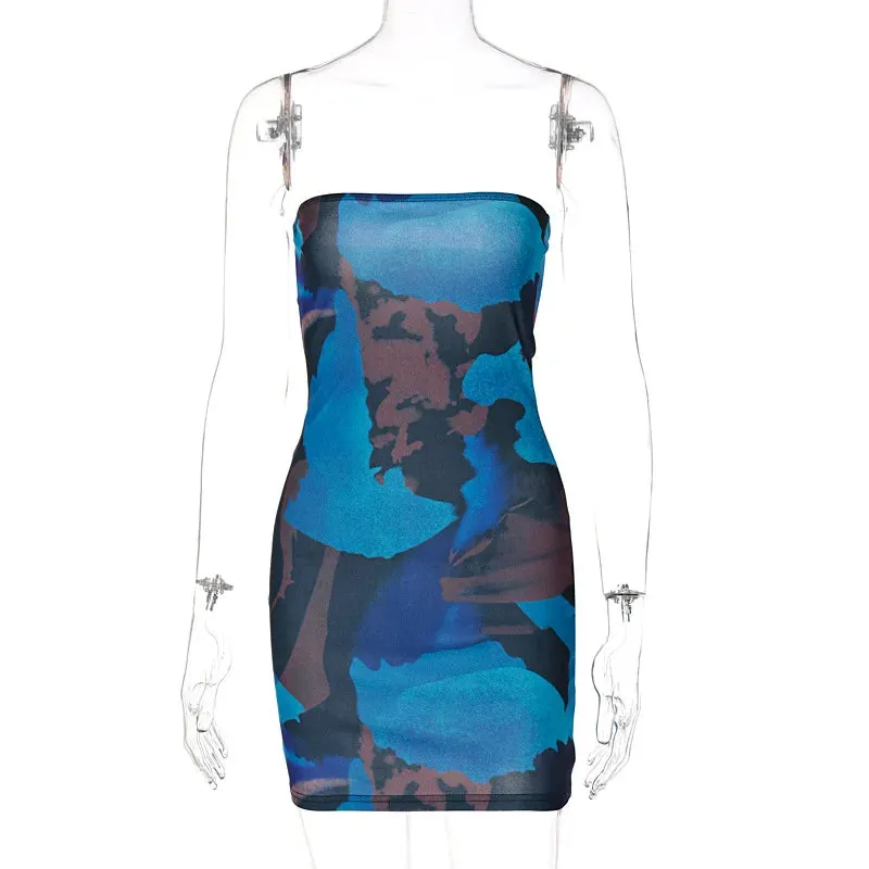 Tie Dye Tube Bodycon Streetwear Mini Dress for Summer Festival 2024