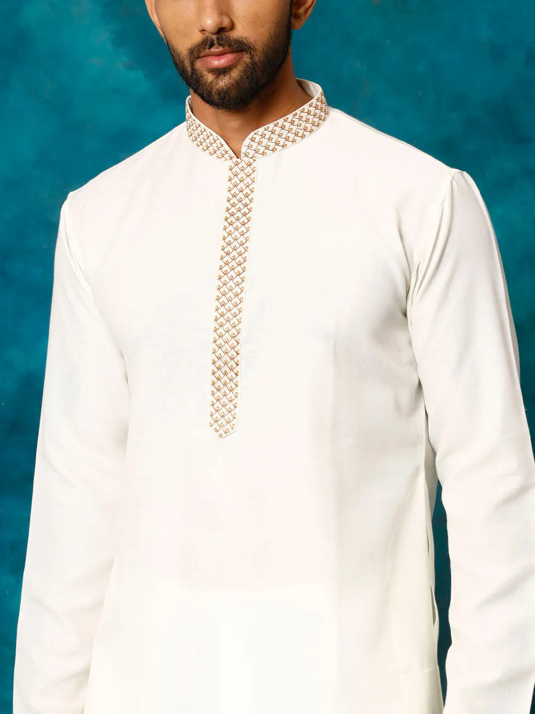 VASTRAMAY Cream & White Men's Kurta Pyjama