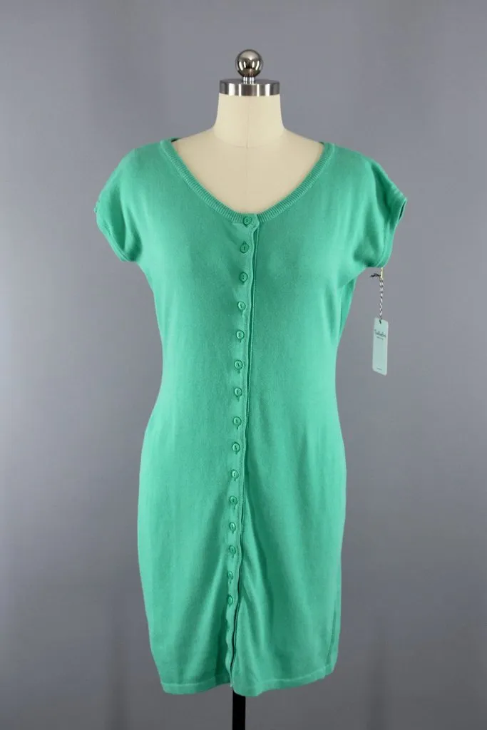 Vintage 1980s Benetton Green Knit Sweater Dress