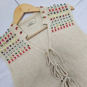 Vintage 70s Knit Vest With Beads And Embroidery Size M 12