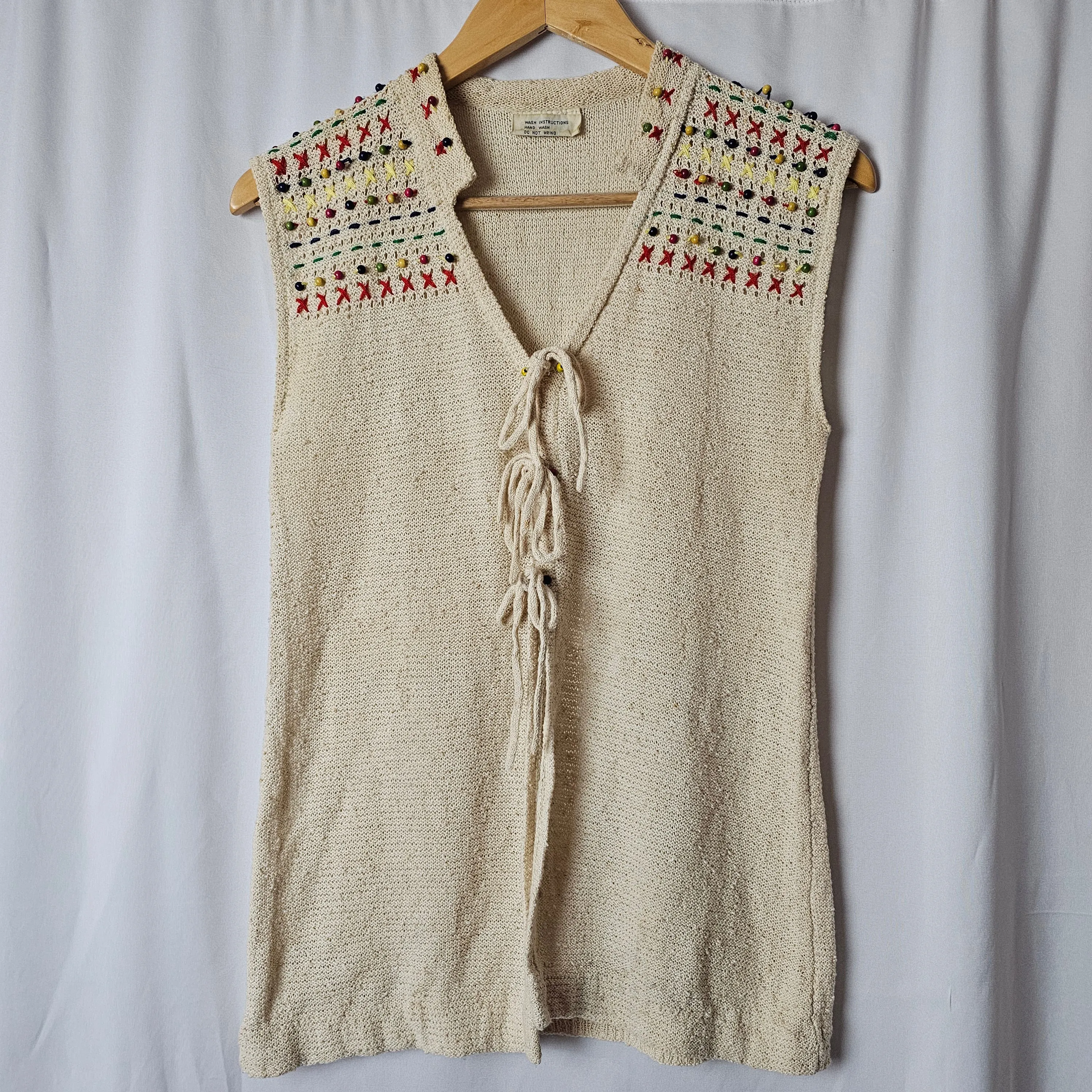 Vintage 70s Knit Vest With Beads And Embroidery Size M 12