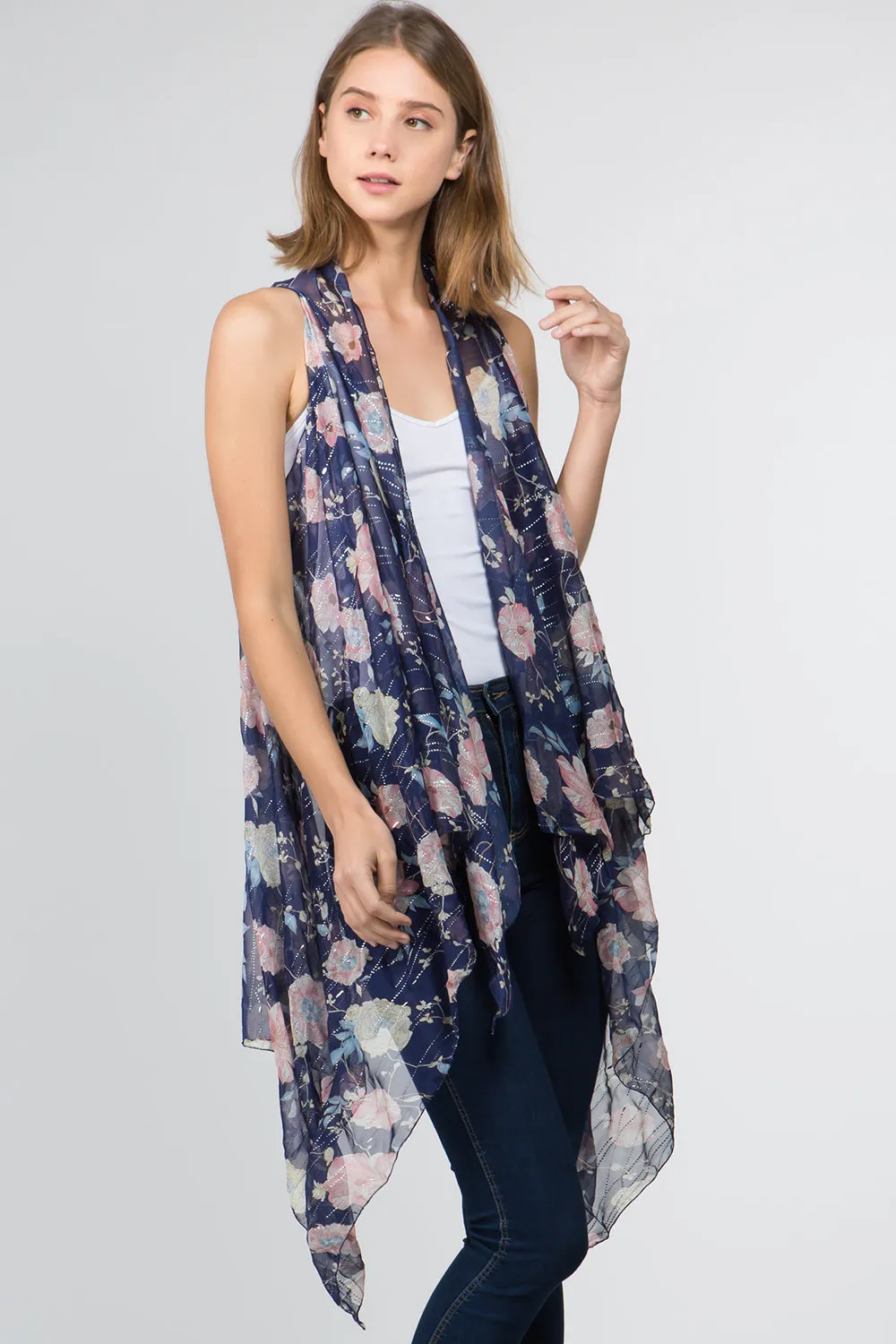 VP-9701 floral vest with hint of metallic