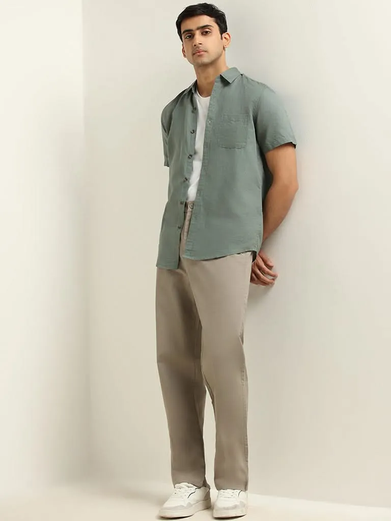 WES Casuals Grey Cotton Blend Relaxed Fit Chinos