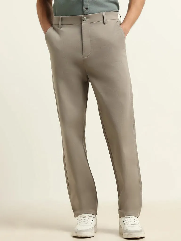 WES Casuals Grey Cotton Blend Relaxed Fit Chinos