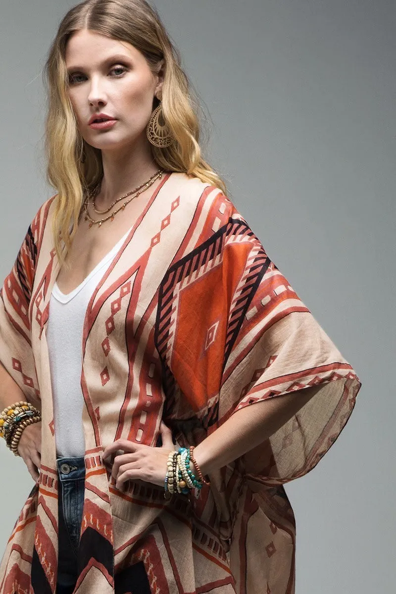 Western Aztec Rust Print Kimono