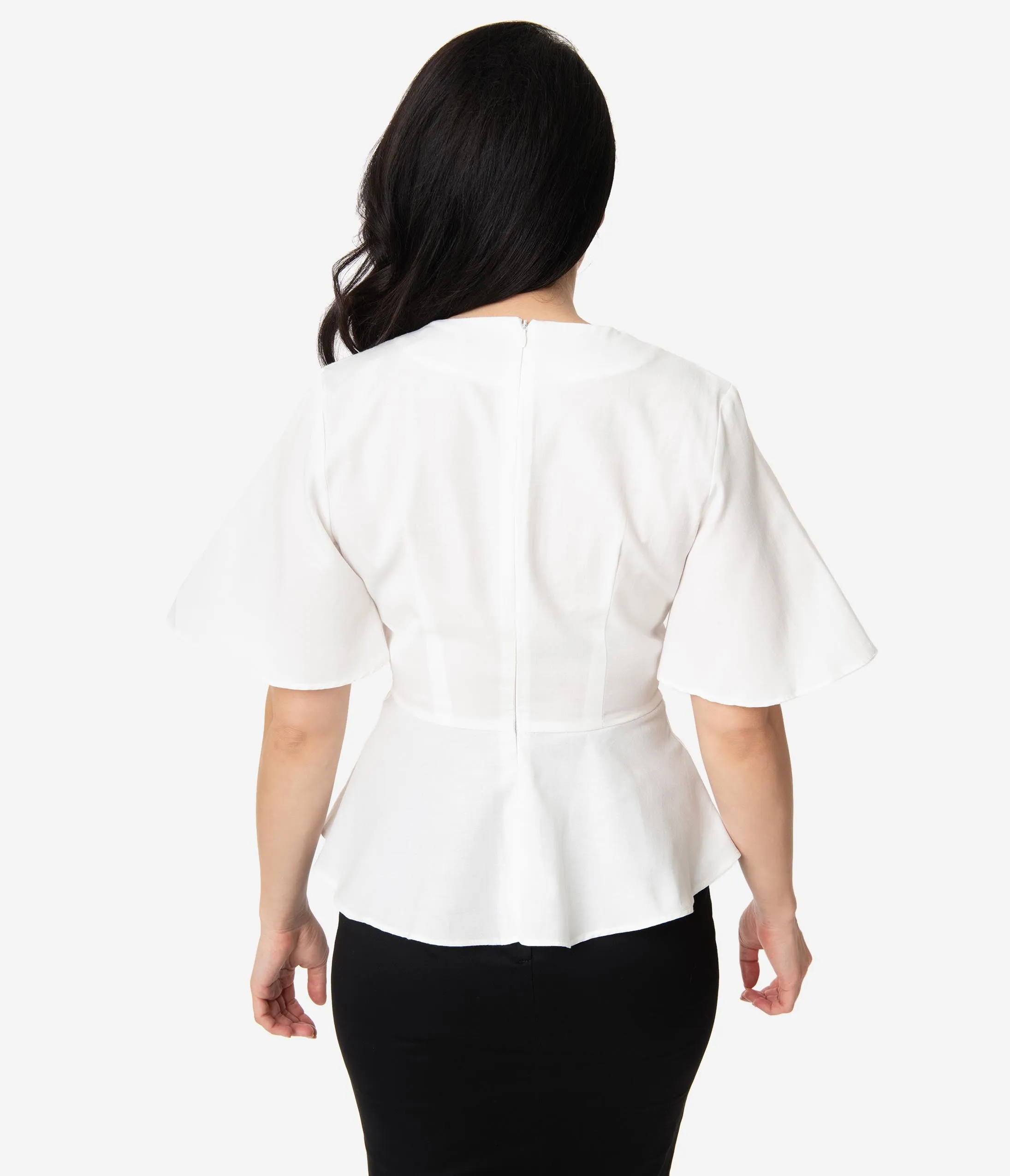 White Short Sleeve Peplum Blouse