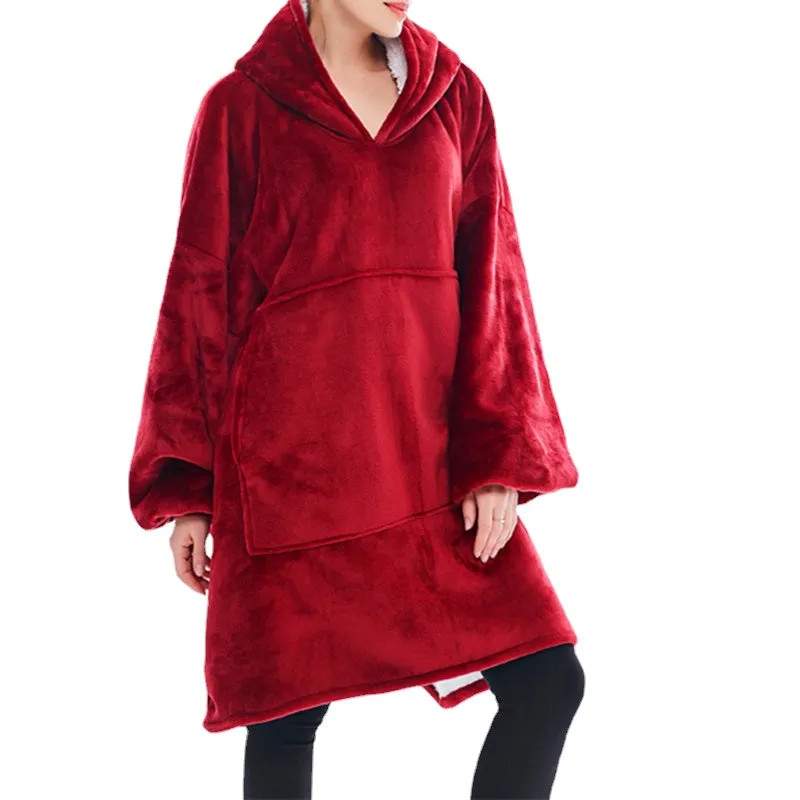 Winter Thick Comfy TV Blanket Sweatshirt Solid Warm Hooded Blanket Adults and Children Fleece Weighted Blankets for Beds Travel