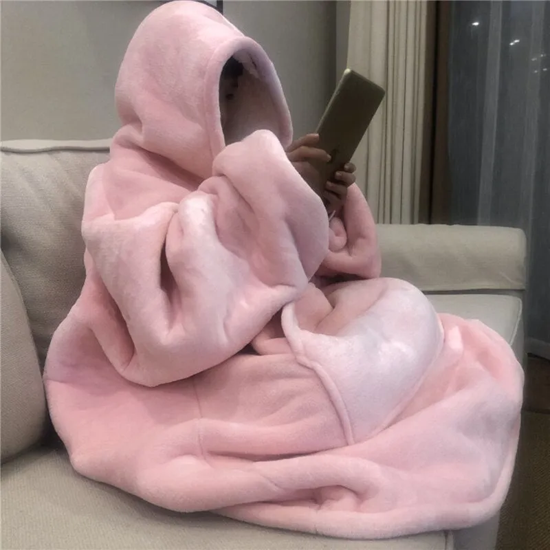 Winter Thick Comfy TV Blanket Sweatshirt Solid Warm Hooded Blanket Adults and Children Fleece Weighted Blankets for Beds Travel