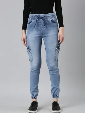 Women Blue Solid Jogger Denim Jeans