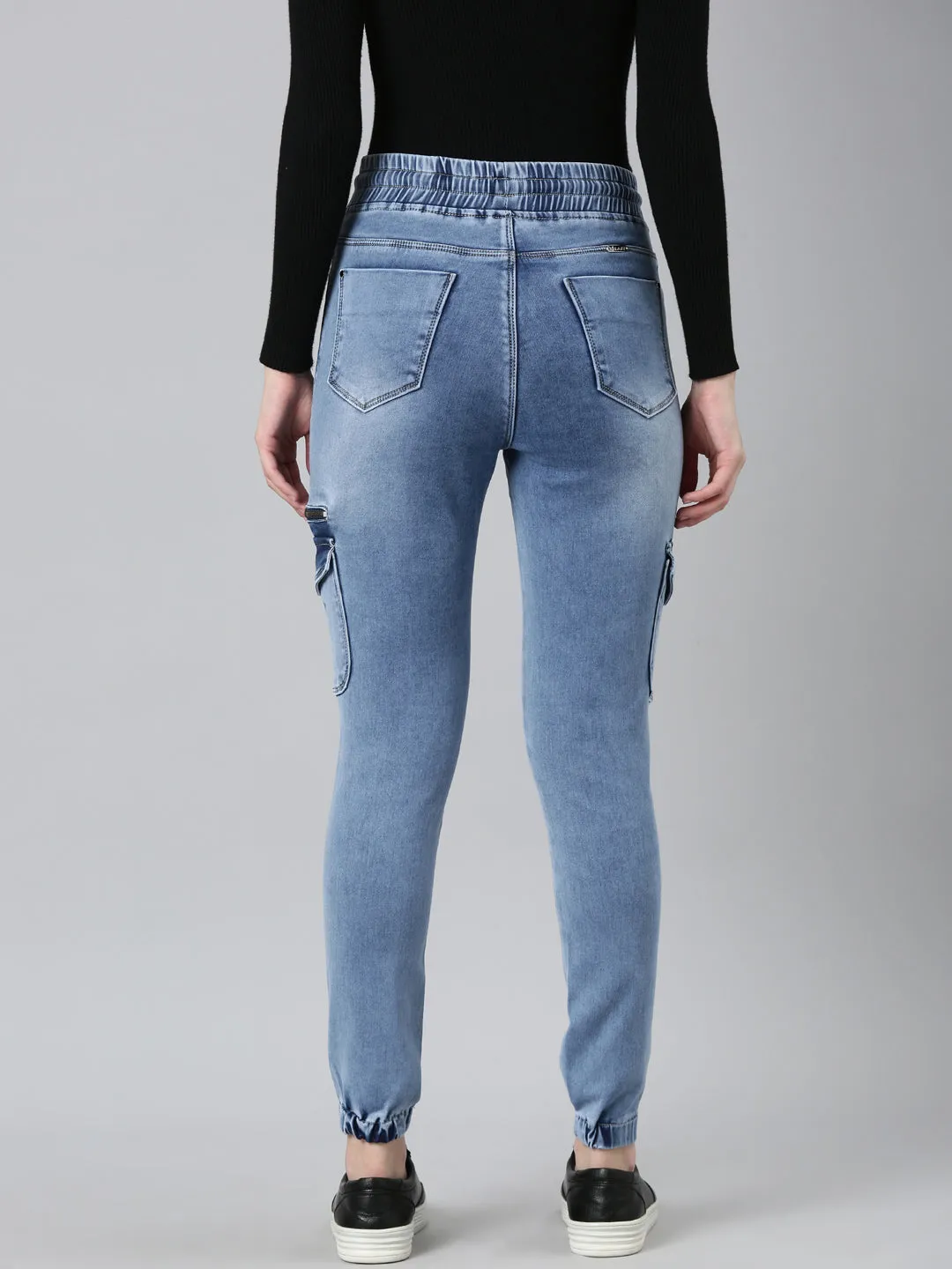 Women Blue Solid Jogger Denim Jeans