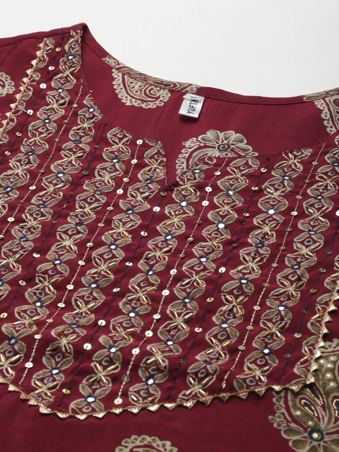 Women Maroon Silk Blend Kurta Set With Dupatta