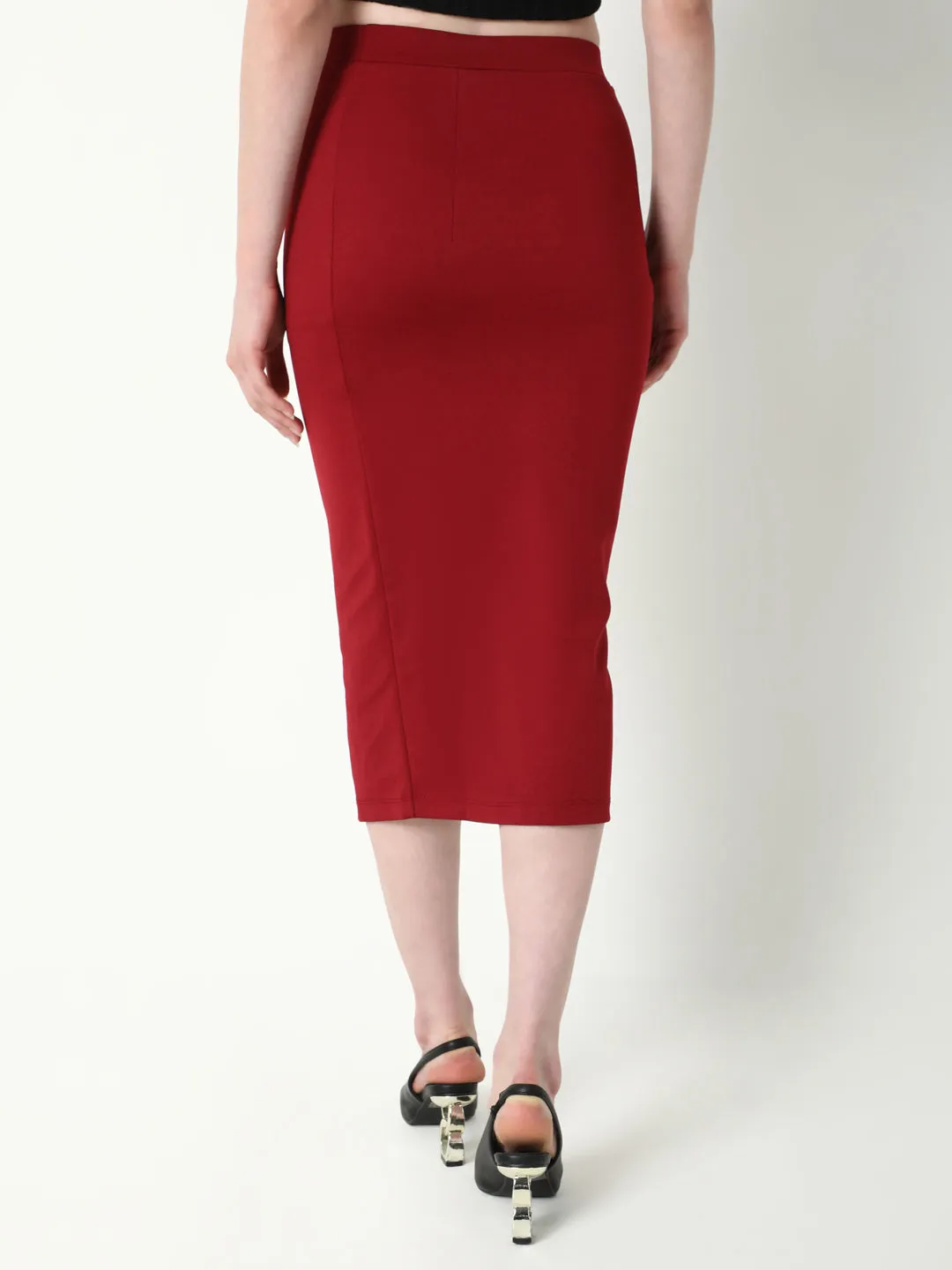 Women Red Solid Pencil Skirt