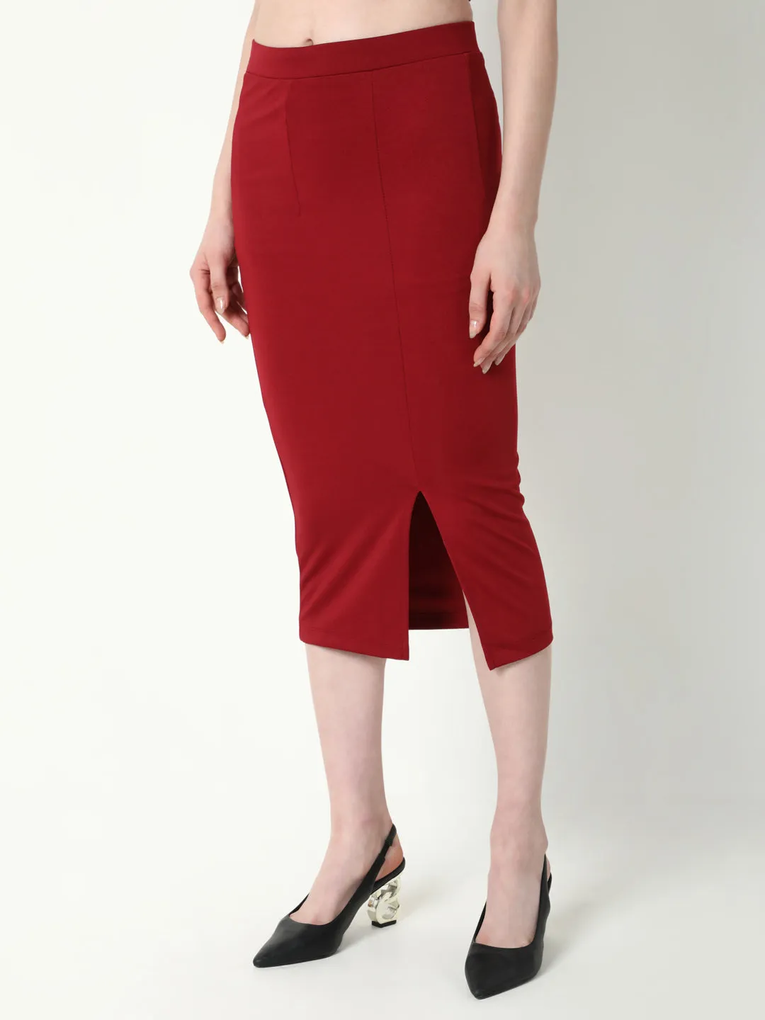 Women Red Solid Pencil Skirt