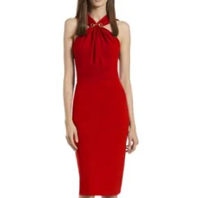 Women Slim Halter Bodycon Sleeveless Dress Red - UWD003