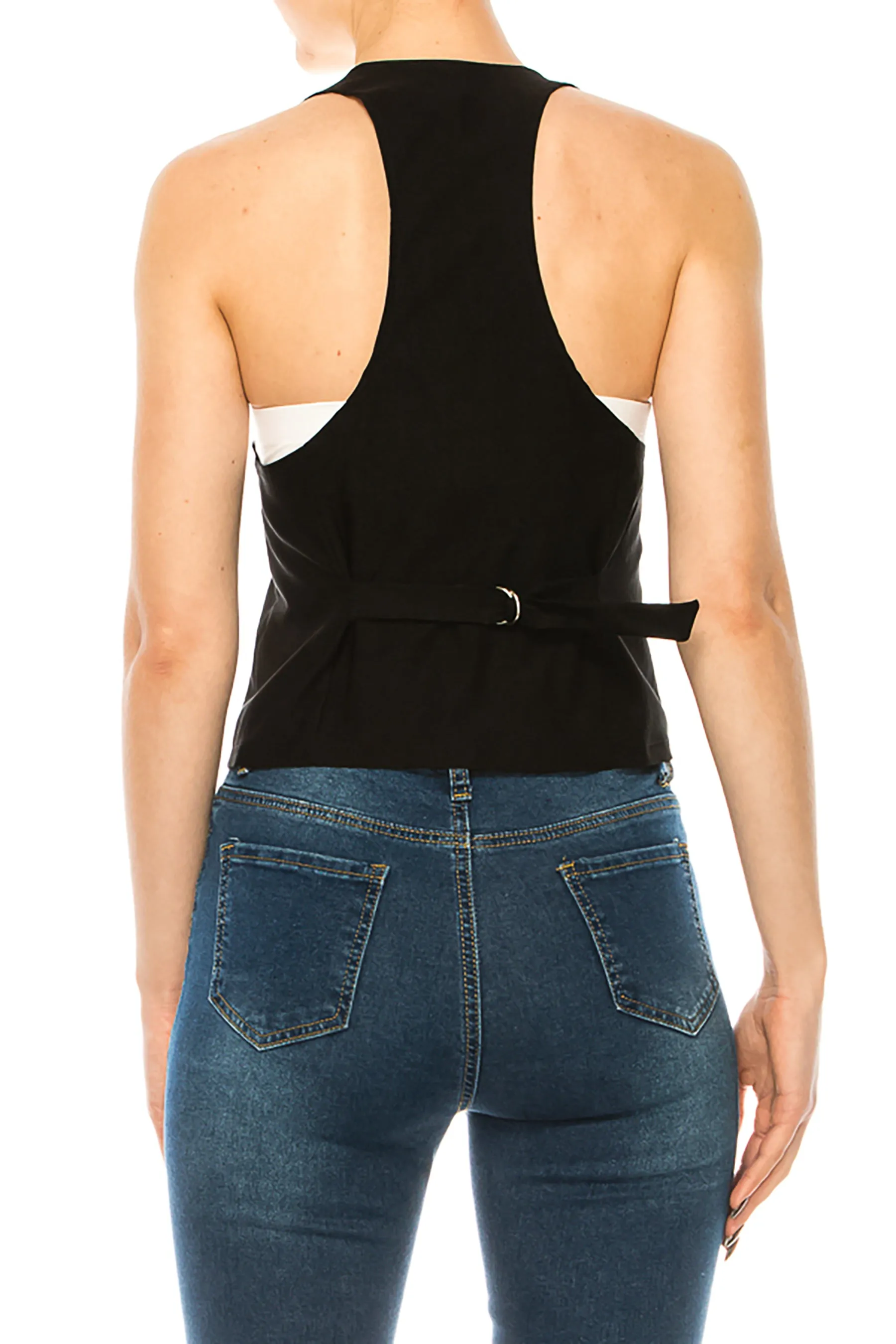 Women's Casual Solid Racerback Vest Button Down Closure