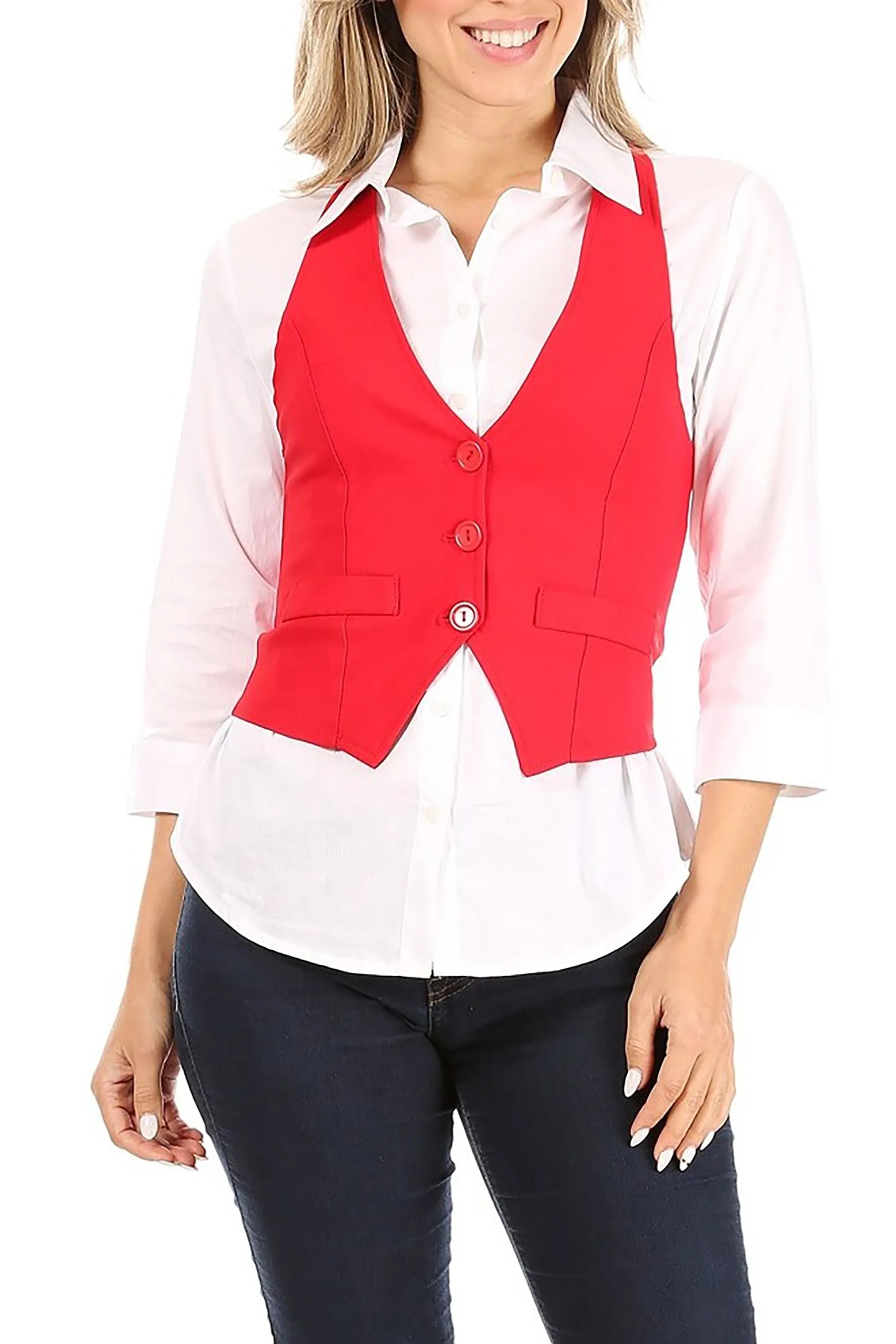 Women's Casual Solid Racerback Vest Button Down Closure