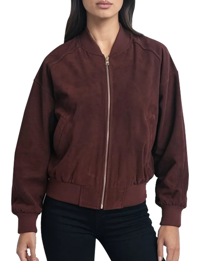 Women's Classic Brown Suede Bomber Jacket