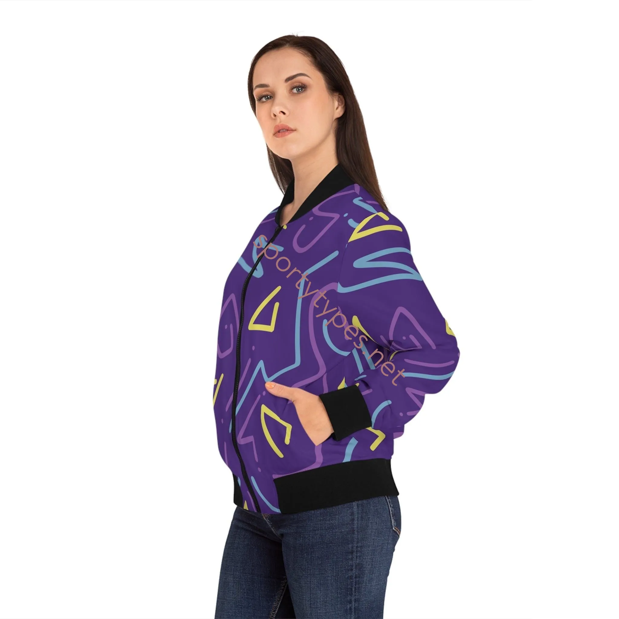 Women's Colored Geometric Bomber Jacket