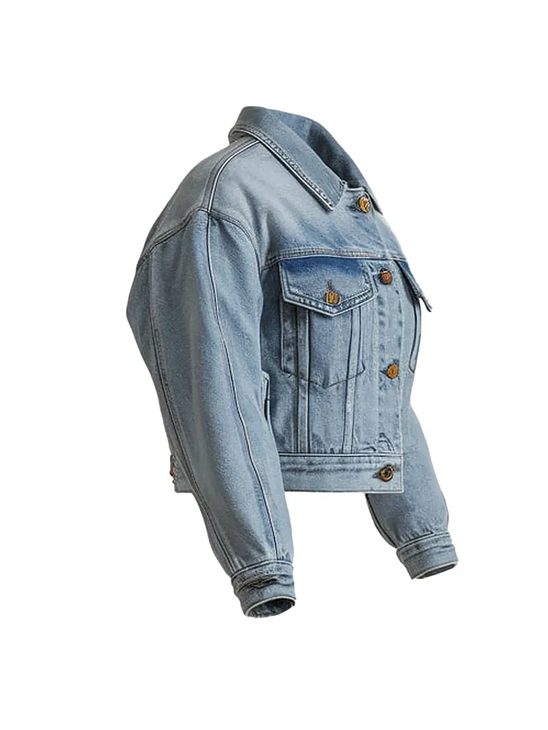 Women's Cropped and Vintage Design Blue Denim Jacket