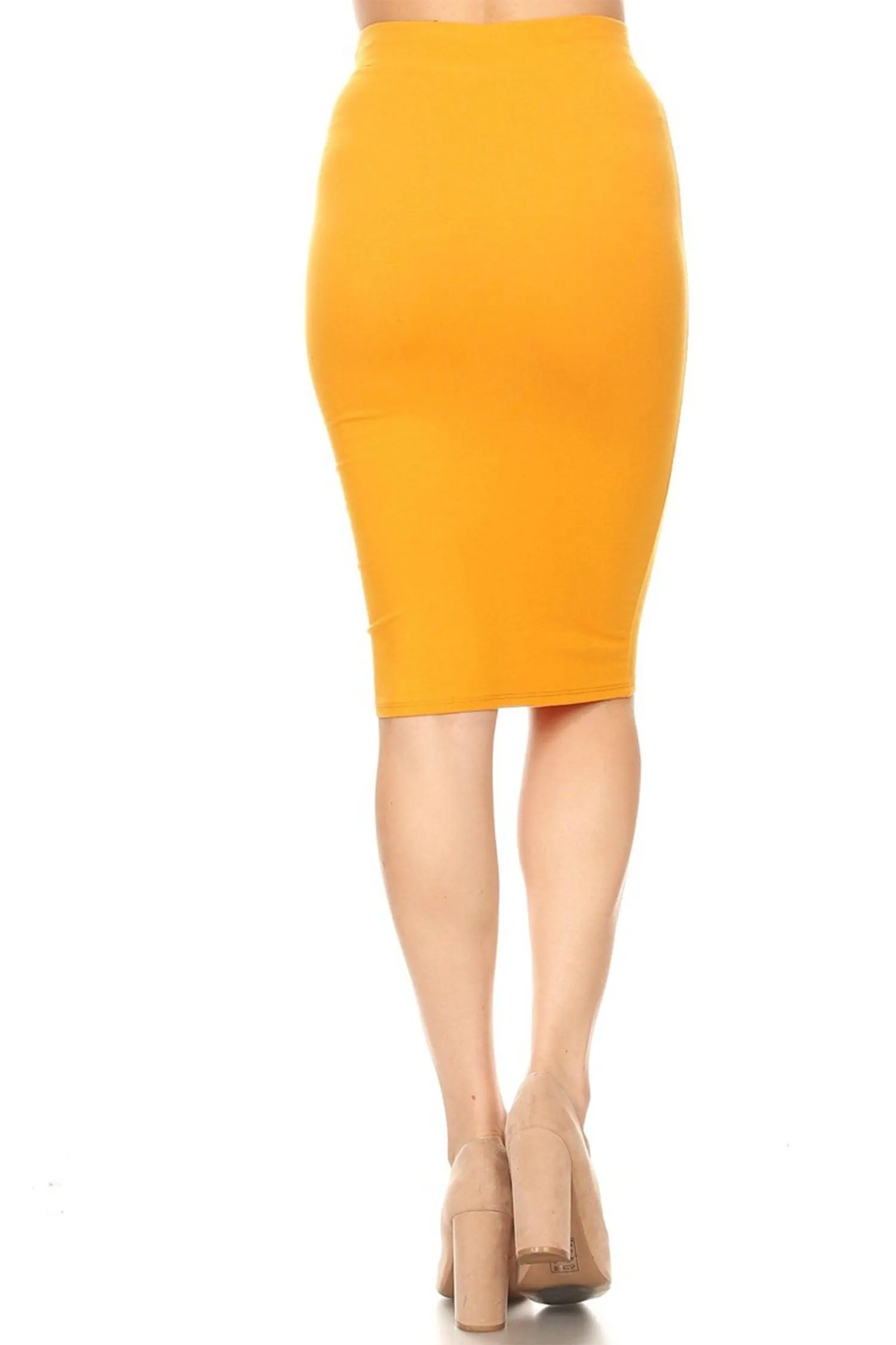 Women's Lightweight Stretch High Waist Casual Solid Midi Pencil Skirt