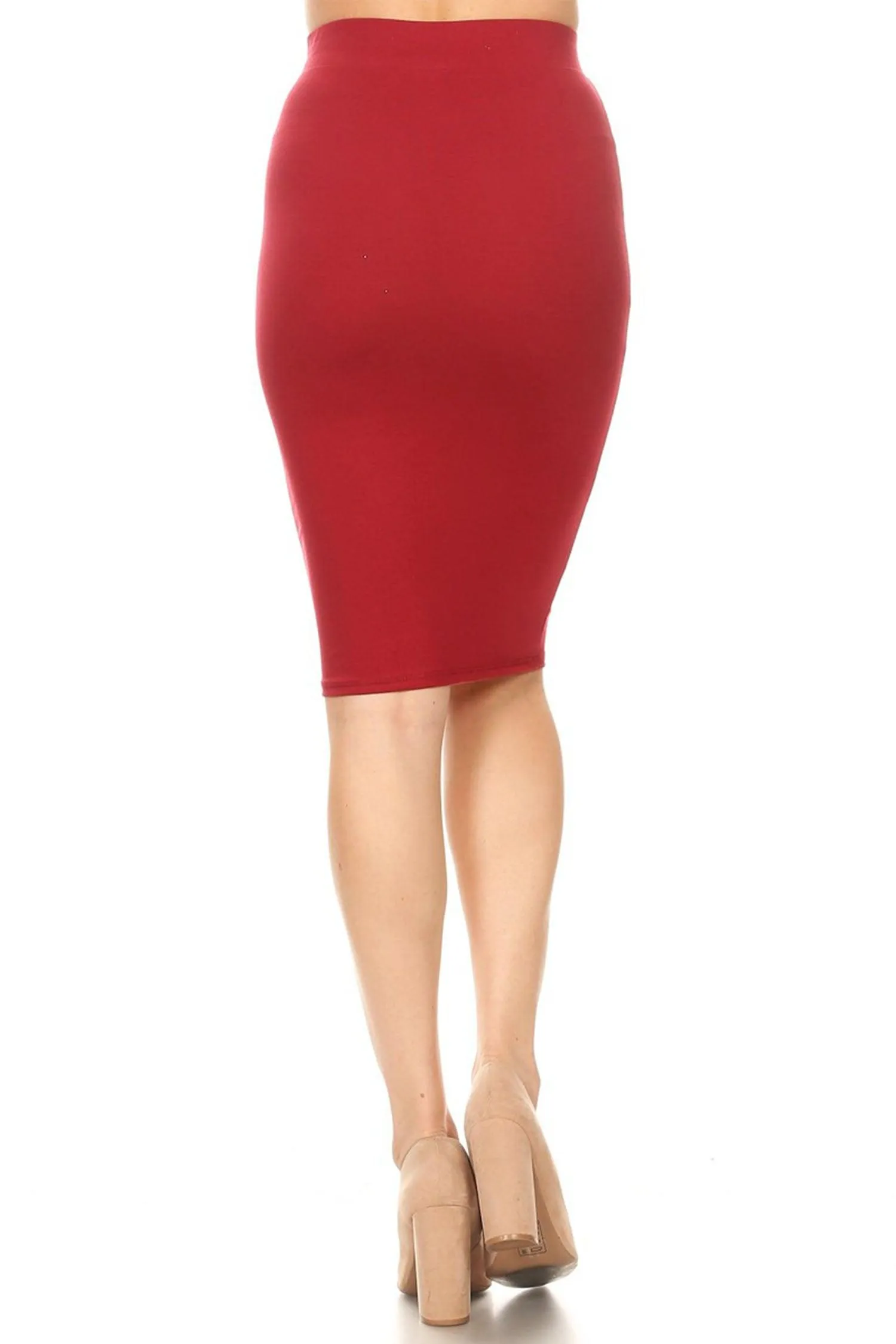 Women's Lightweight Stretch High Waist Casual Solid Midi Pencil Skirt