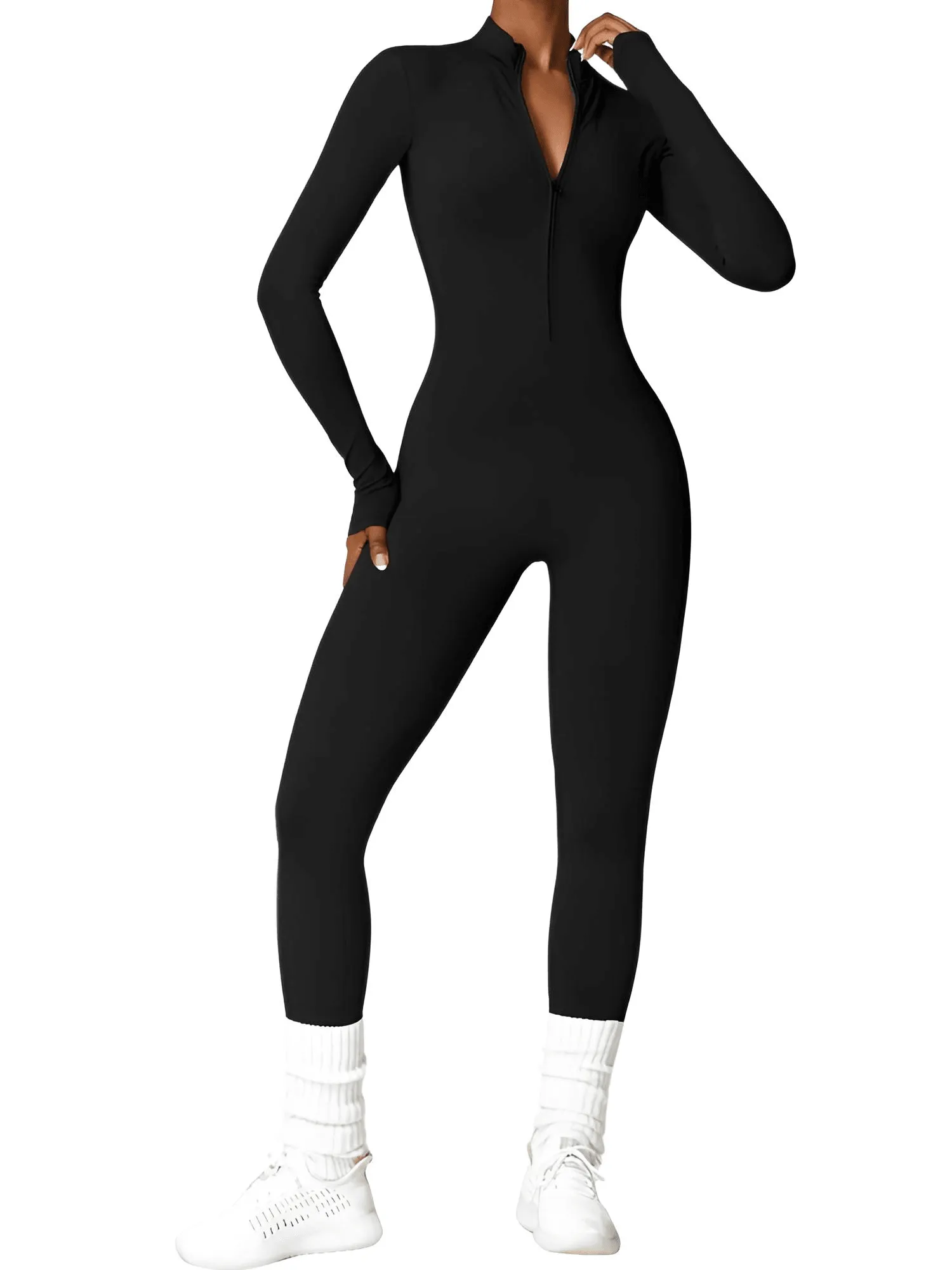 Women's One Piece Yoga Outfit Jumpsuit Leggings Long Sleeved Warm High Elastic Gym Bodysuit