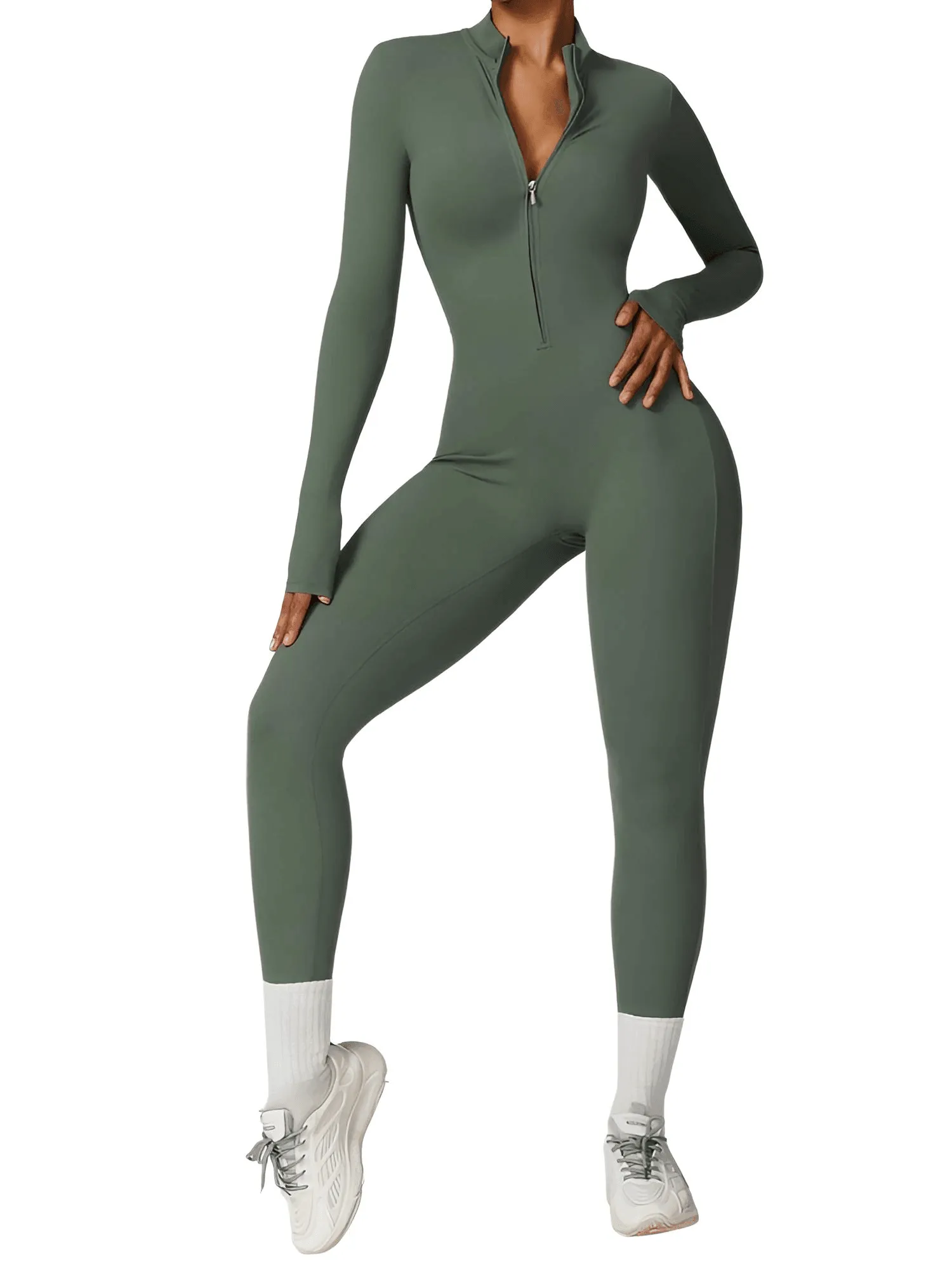 Women's One Piece Yoga Outfit Jumpsuit Leggings Long Sleeved Warm High Elastic Gym Bodysuit