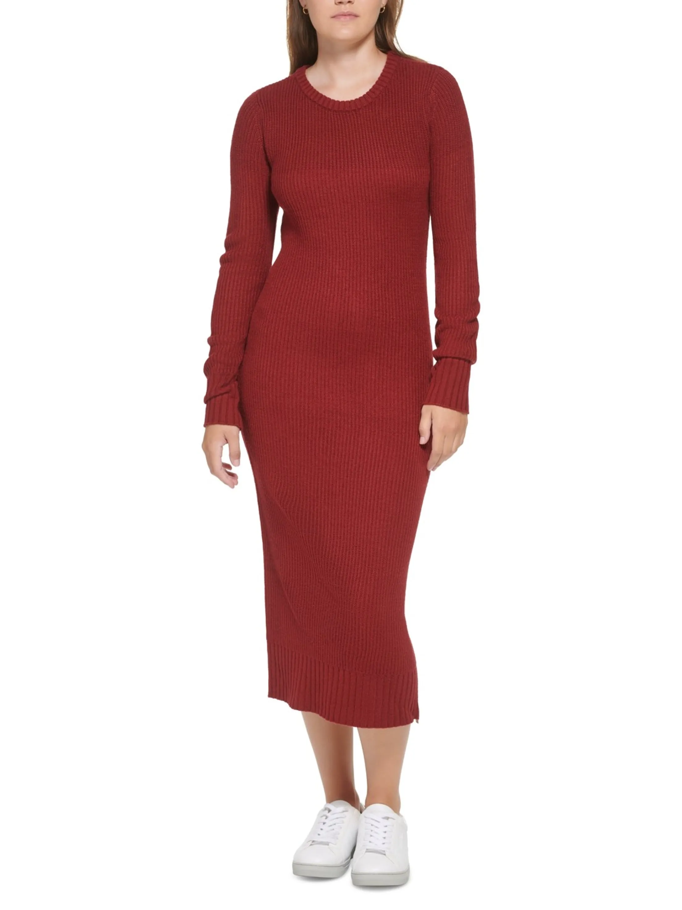 Women's Plain Sweater Dress,Wine