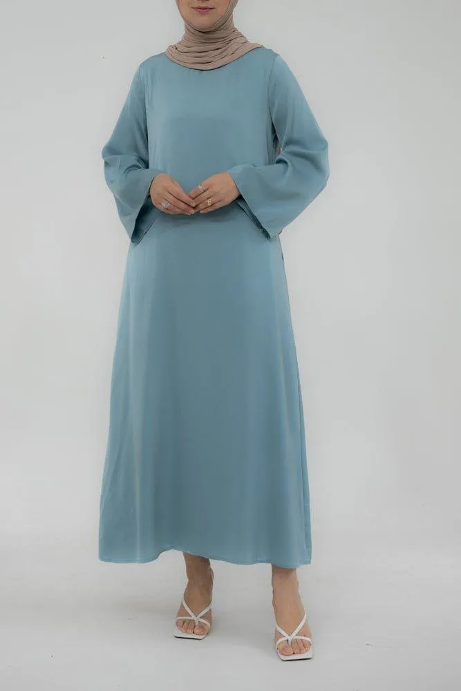 Yasmin Slip dress maxi length with a detachable belt and kimono sleeves in Lake Blue