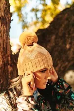 Zigzag Pattern Pompom Beanie